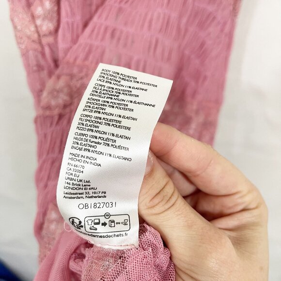 Intimately Free People Condesa Mini Slip Dress Smocked Pink Sheer Lace MEDIUM - Picture 4 of 6